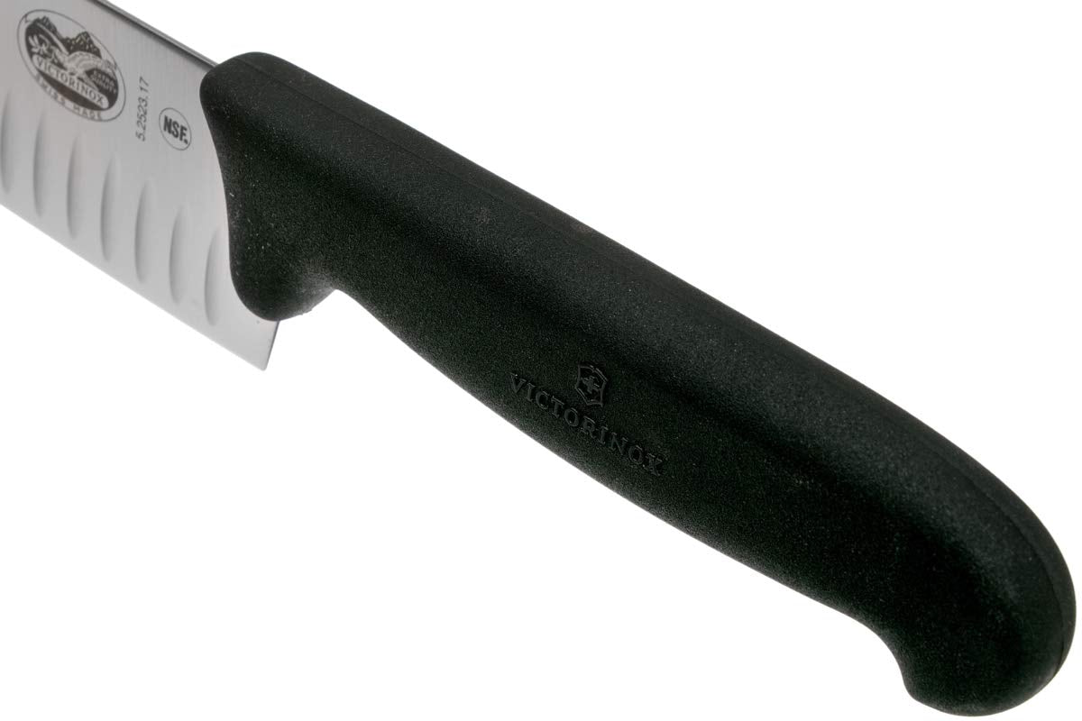 Fibrox 7 In. Santoku Knife, Granton Blade, Black