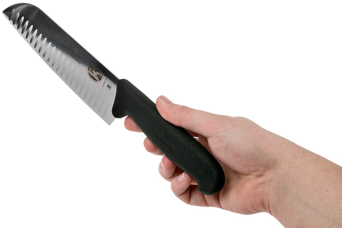 Fibrox 7 In. Santoku Knife, Granton Blade, Black