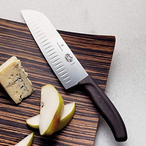 Fibrox 7 In. Santoku Knife, Granton Blade, Black