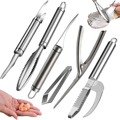 6 Shrimp Deveining Tool Stainless Steel, Shrimp Peeler Fish Scraper, Fish Scaling Tool Shrimp Cleaner, Fish Bone Tweezers Fish Cleaning Knife, Pin Bone Tweezers for Salmon Shrimp Fish