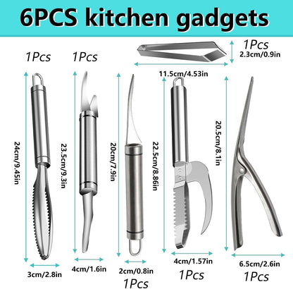 6 Shrimp Deveining Tool Stainless Steel, Shrimp Peeler Fish Scraper, Fish Scaling Tool Shrimp Cleaner, Fish Bone Tweezers Fish Cleaning Knife, Pin Bone Tweezers for Salmon Shrimp Fish