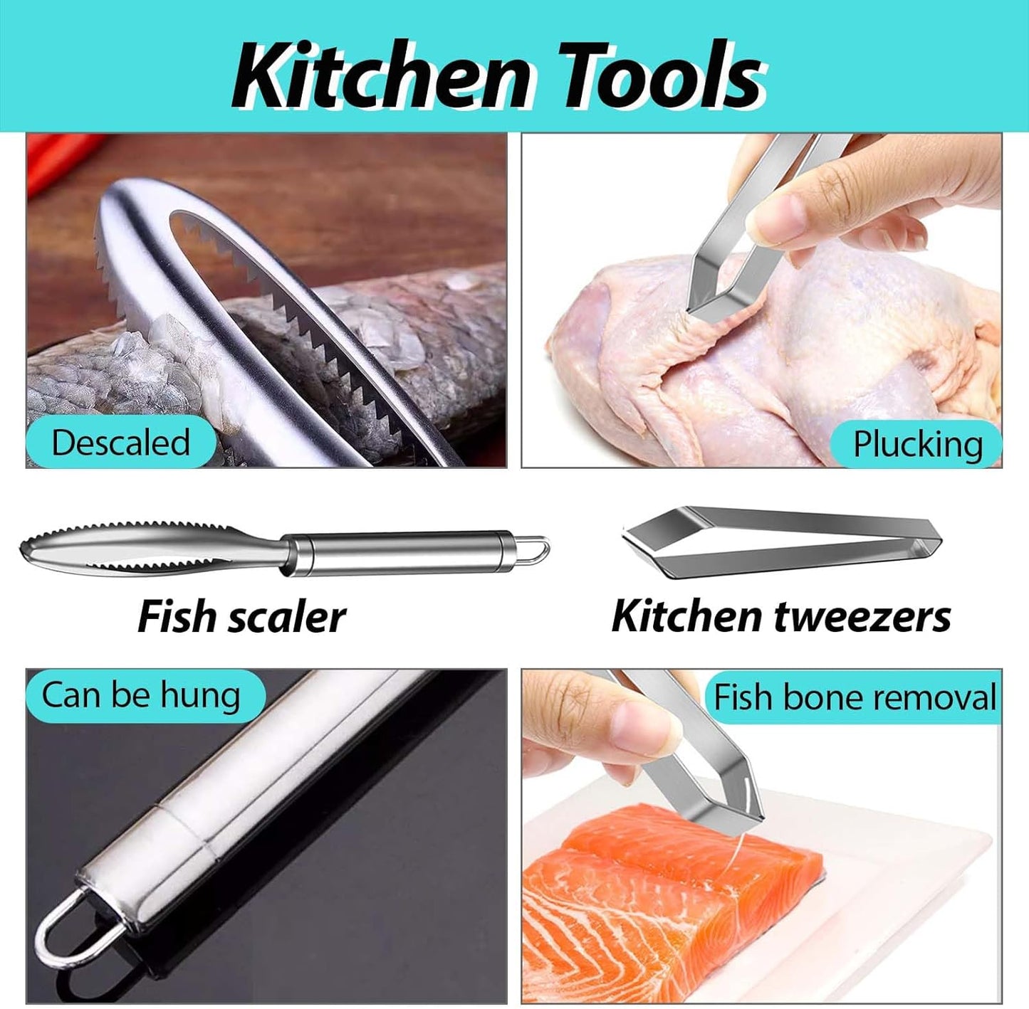 6 Shrimp Deveining Tool Stainless Steel, Shrimp Peeler Fish Scraper, Fish Scaling Tool Shrimp Cleaner, Fish Bone Tweezers Fish Cleaning Knife, Pin Bone Tweezers for Salmon Shrimp Fish
