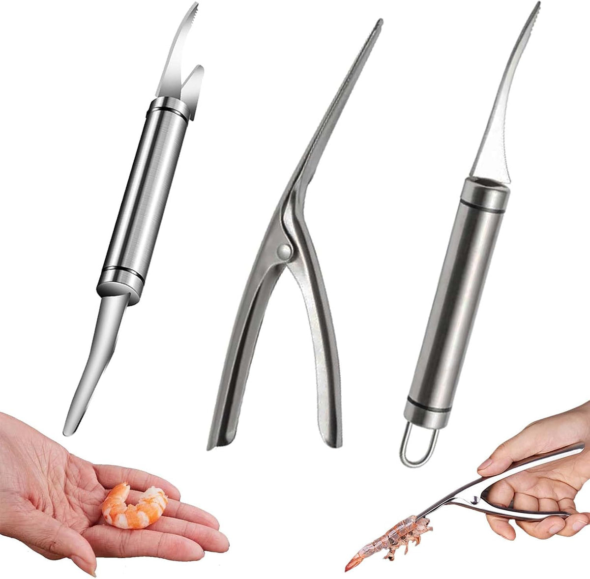 6 Shrimp Deveining Tool Stainless Steel, Shrimp Peeler Fish Scraper, Fish Scaling Tool Shrimp Cleaner, Fish Bone Tweezers Fish Cleaning Knife, Pin Bone Tweezers for Salmon Shrimp Fish