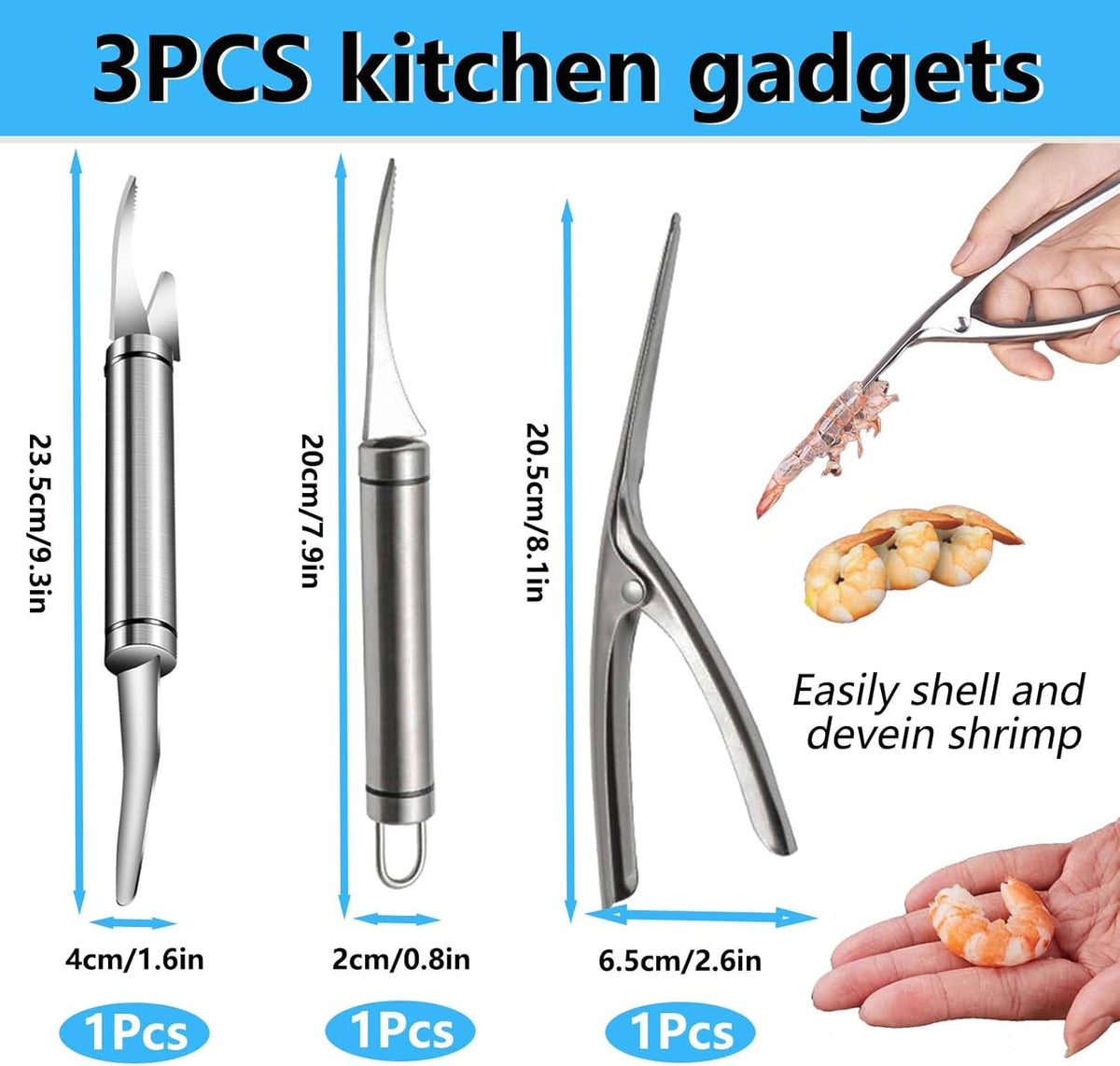 6 Shrimp Deveining Tool Stainless Steel, Shrimp Peeler Fish Scraper, Fish Scaling Tool Shrimp Cleaner, Fish Bone Tweezers Fish Cleaning Knife, Pin Bone Tweezers for Salmon Shrimp Fish