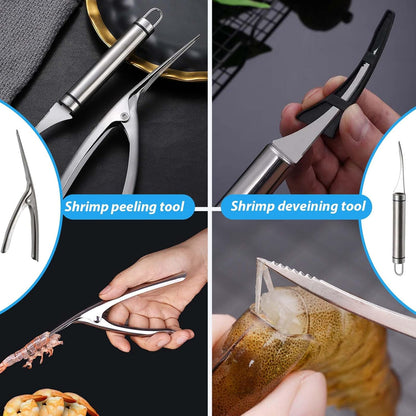 6 Shrimp Deveining Tool Stainless Steel, Shrimp Peeler Fish Scraper, Fish Scaling Tool Shrimp Cleaner, Fish Bone Tweezers Fish Cleaning Knife, Pin Bone Tweezers for Salmon Shrimp Fish