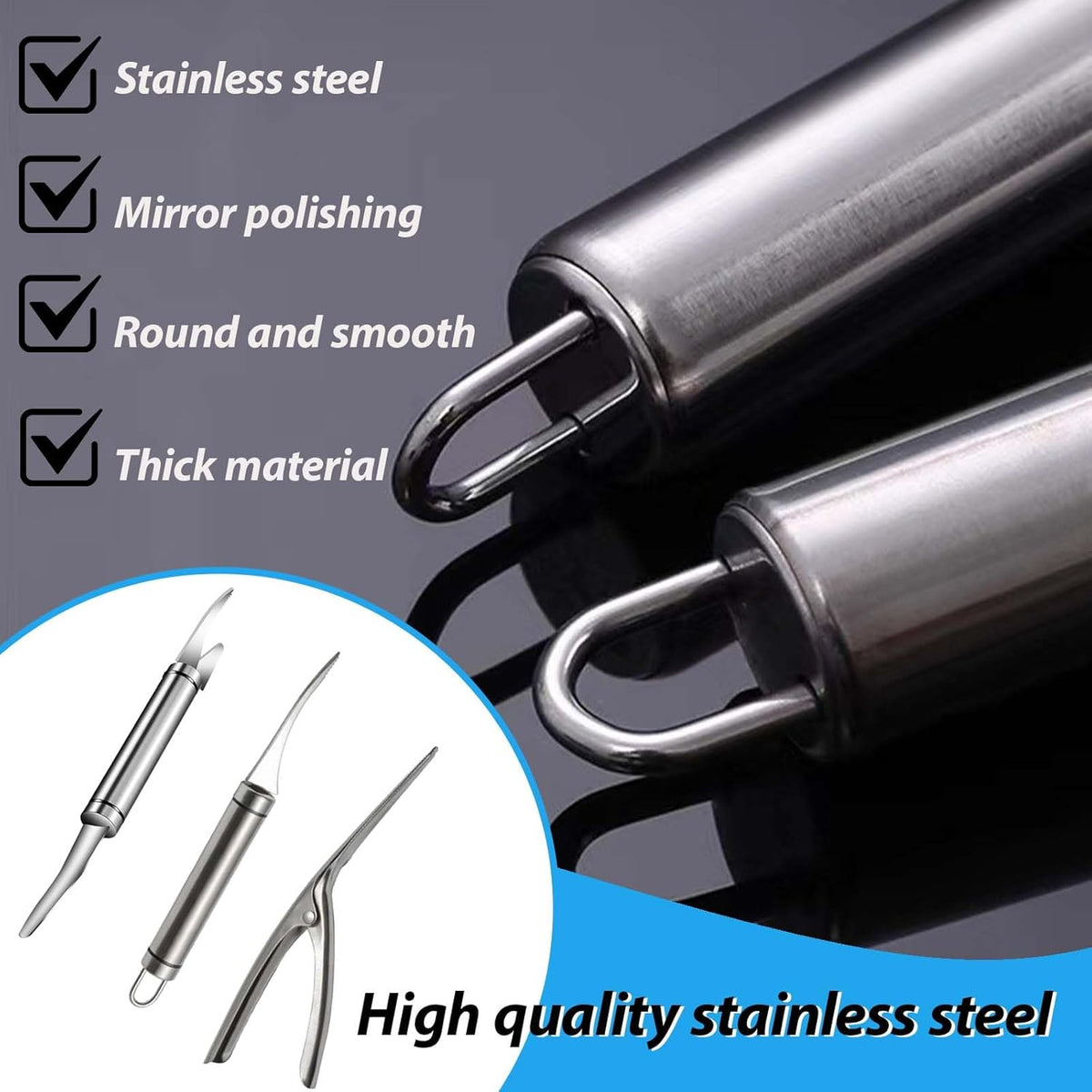 6 Shrimp Deveining Tool Stainless Steel, Shrimp Peeler Fish Scraper, Fish Scaling Tool Shrimp Cleaner, Fish Bone Tweezers Fish Cleaning Knife, Pin Bone Tweezers for Salmon Shrimp Fish