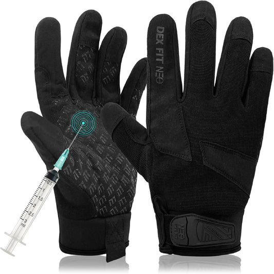 NPG420 Needle Resistant Gloves, ASTM F2878 Level 4 Palm & Lvl 3 Finger, ANSI Cut A9 Heavy Duty Industrial Protection, Multi-Layered Steel Mesh Puncture Proof Work Gloves, Black, L, 1 Pair