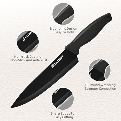 15-Piece Stainless Steel Kitchen Knife Set, Built-in Knife Sharpener, Dishwasher Safe, Ergonomic Non-Slip Handles, 6 Steak Knives, Black