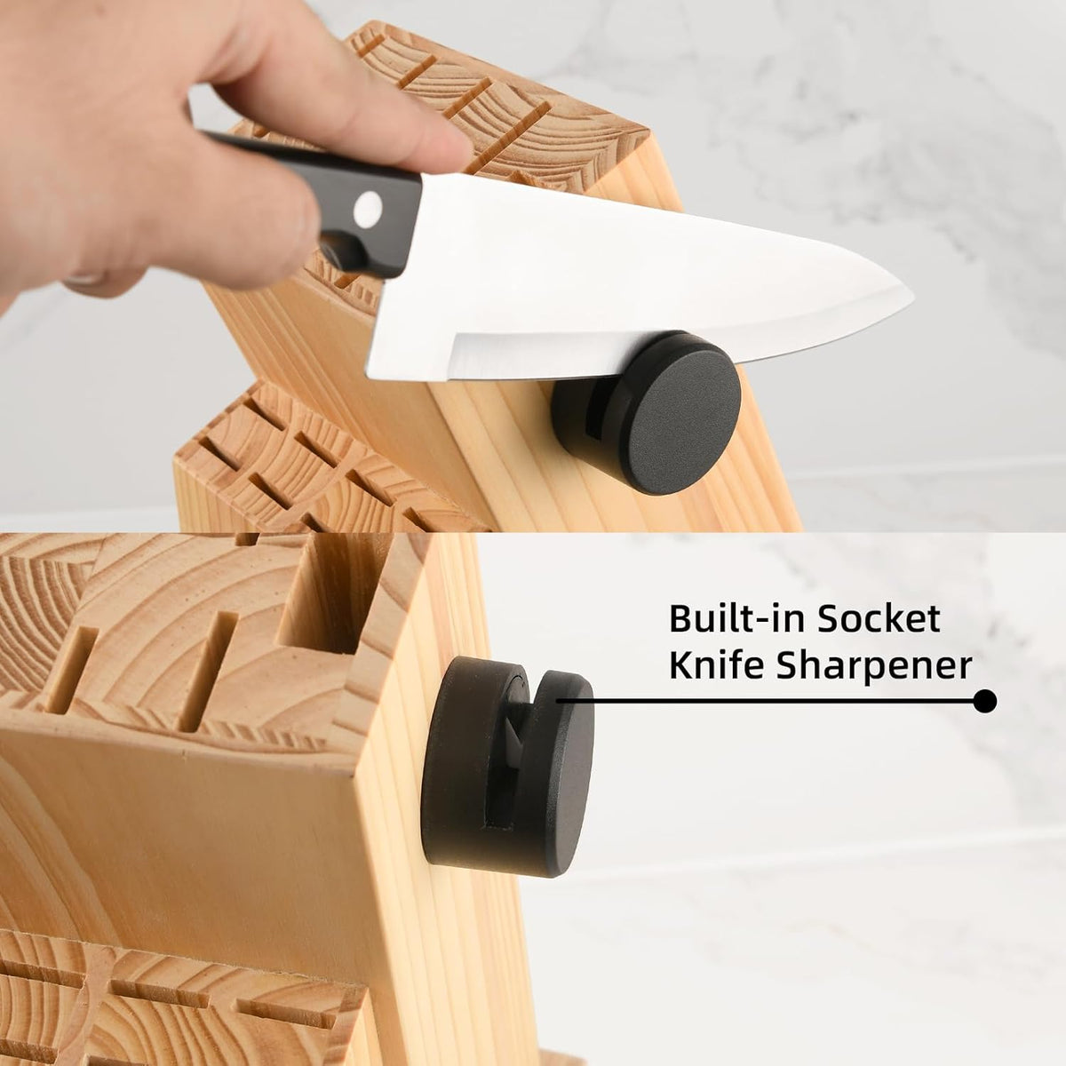 15-Piece Stainless Steel Kitchen Knife Set, Built-in Knife Sharpener, Dishwasher Safe, Ergonomic Non-Slip Handles, 6 Steak Knives, Black