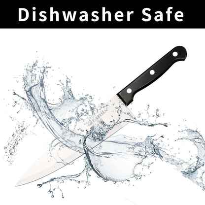 15-Piece Stainless Steel Kitchen Knife Set, Built-in Knife Sharpener, Dishwasher Safe, Ergonomic Non-Slip Handles, 6 Steak Knives, Black