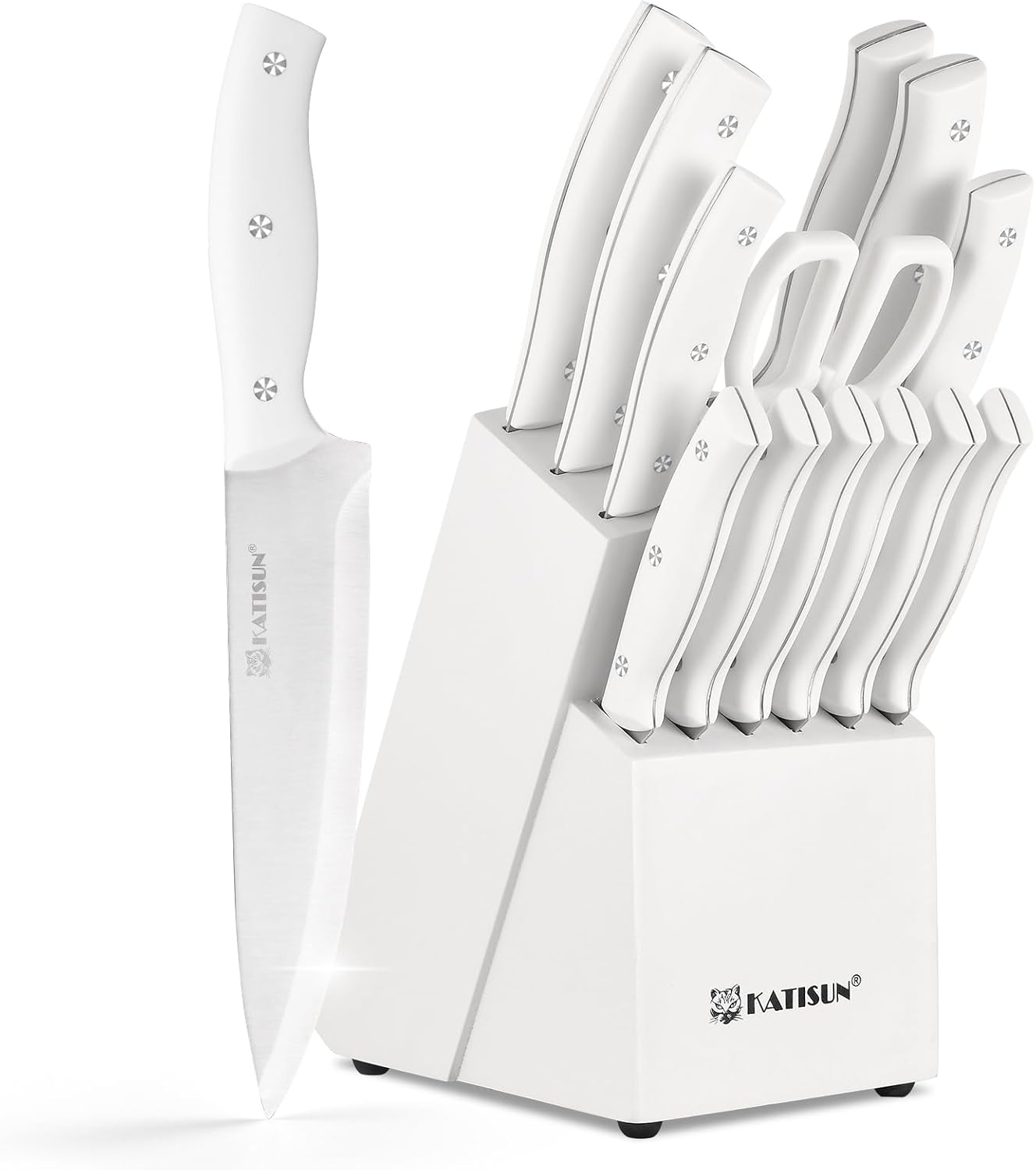 15-Piece Stainless Steel Kitchen Knife Set, Built-in Knife Sharpener, Dishwasher Safe, Ergonomic Non-Slip Handles, 6 Steak Knives, Black