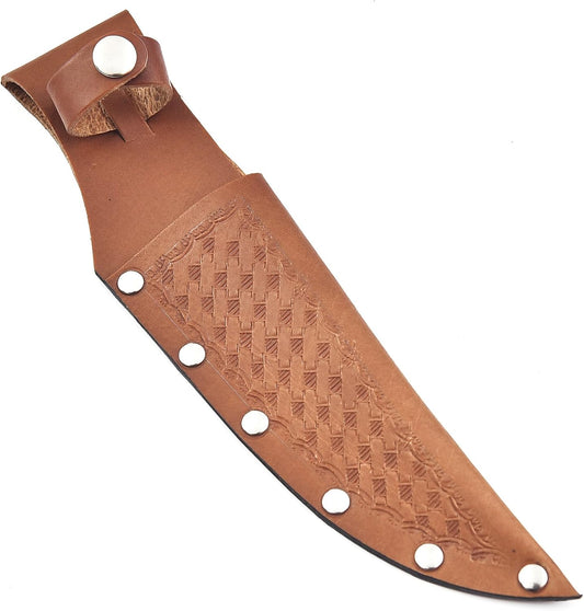 Genuine Leather Knife Sheath for Fixed Blade 6 Inch Knives - Brown Basket Weave Sheaths with Belt Holder