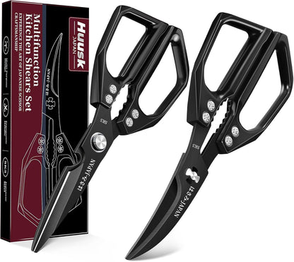 Huusk Kitchen Shears Set Silver - Seafood & Kitchen Scissors Set | Sharp Japanese-Style Cooking Meat Scissors for Crab, Shrimp, Lobster, Herbs and Food Prep, Gifts for Women Men