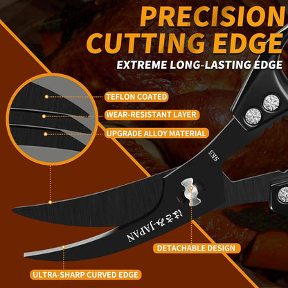 Huusk Kitchen Shears Set Silver - Seafood & Kitchen Scissors Set | Sharp Japanese-Style Cooking Meat Scissors for Crab, Shrimp, Lobster, Herbs and Food Prep, Gifts for Women Men