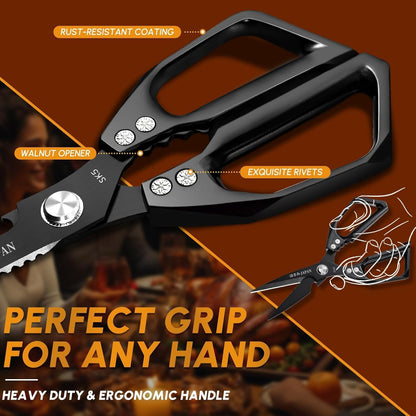 Huusk Kitchen Shears Set Silver - Seafood & Kitchen Scissors Set | Sharp Japanese-Style Cooking Meat Scissors for Crab, Shrimp, Lobster, Herbs and Food Prep, Gifts for Women Men