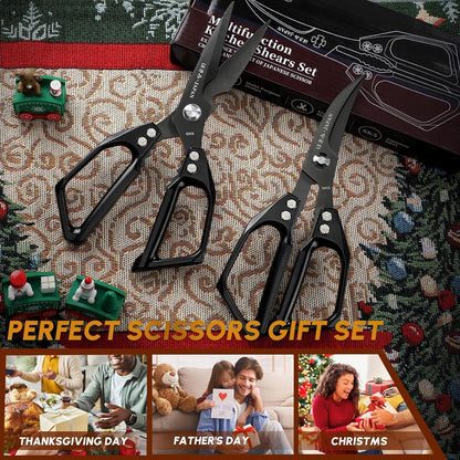 Huusk Kitchen Shears Set Silver - Seafood & Kitchen Scissors Set | Sharp Japanese-Style Cooking Meat Scissors for Crab, Shrimp, Lobster, Herbs and Food Prep, Gifts for Women Men