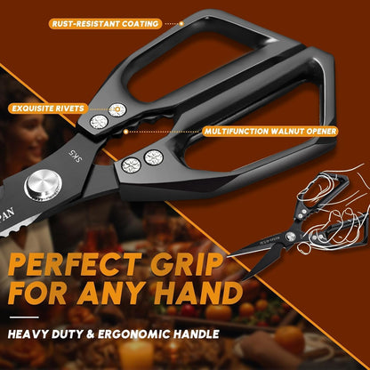 Huusk Kitchen Shears Set Silver - Seafood & Kitchen Scissors Set | Sharp Japanese-Style Cooking Meat Scissors for Crab, Shrimp, Lobster, Herbs and Food Prep, Gifts for Women Men