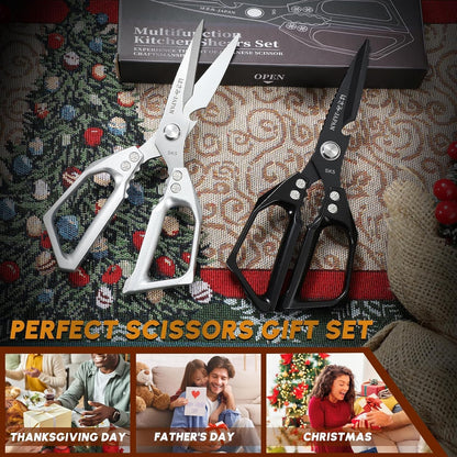 Huusk Kitchen Shears Set Silver - Seafood & Kitchen Scissors Set | Sharp Japanese-Style Cooking Meat Scissors for Crab, Shrimp, Lobster, Herbs and Food Prep, Gifts for Women Men
