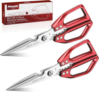 Huusk Kitchen Shears Set Silver - Seafood & Kitchen Scissors Set | Sharp Japanese-Style Cooking Meat Scissors for Crab, Shrimp, Lobster, Herbs and Food Prep, Gifts for Women Men