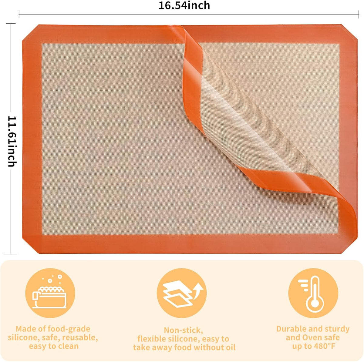 2 Pack Silicone Baking Mat Set, Nonstick Half Sheet, Orange/Beige