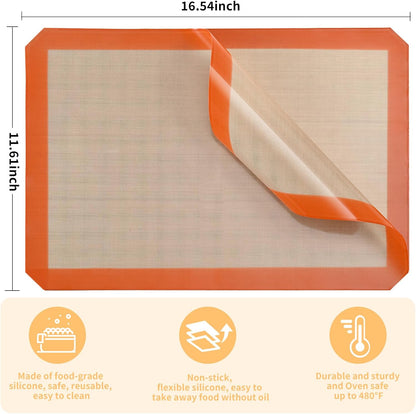 2 Pack Silicone Baking Mat Set, Nonstick Half Sheet, Orange/Beige