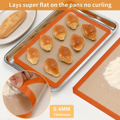 2 Pack Silicone Baking Mat Set, Nonstick Half Sheet, Orange/Beige