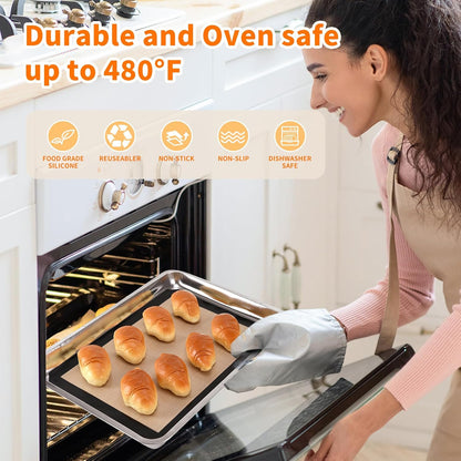 2 Pack Silicone Baking Mat Set, Nonstick Half Sheet, Orange/Beige