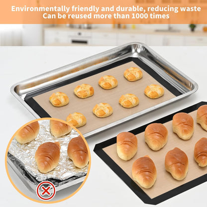 2 Pack Silicone Baking Mat Set, Nonstick Half Sheet, Orange/Beige