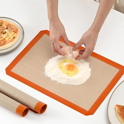 2 Pack Silicone Baking Mat Set, Nonstick Half Sheet, Orange/Beige
