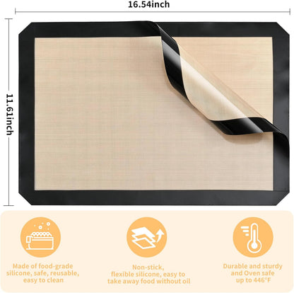 2 Pack Silicone Baking Mat Set, Nonstick Half Sheet, Orange/Beige