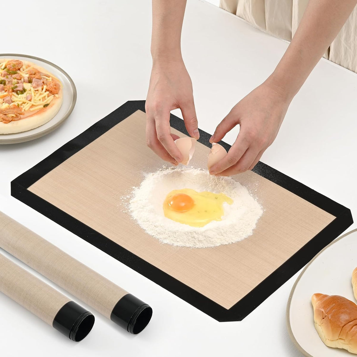 2 Pack Silicone Baking Mat Set, Nonstick Half Sheet, Orange/Beige