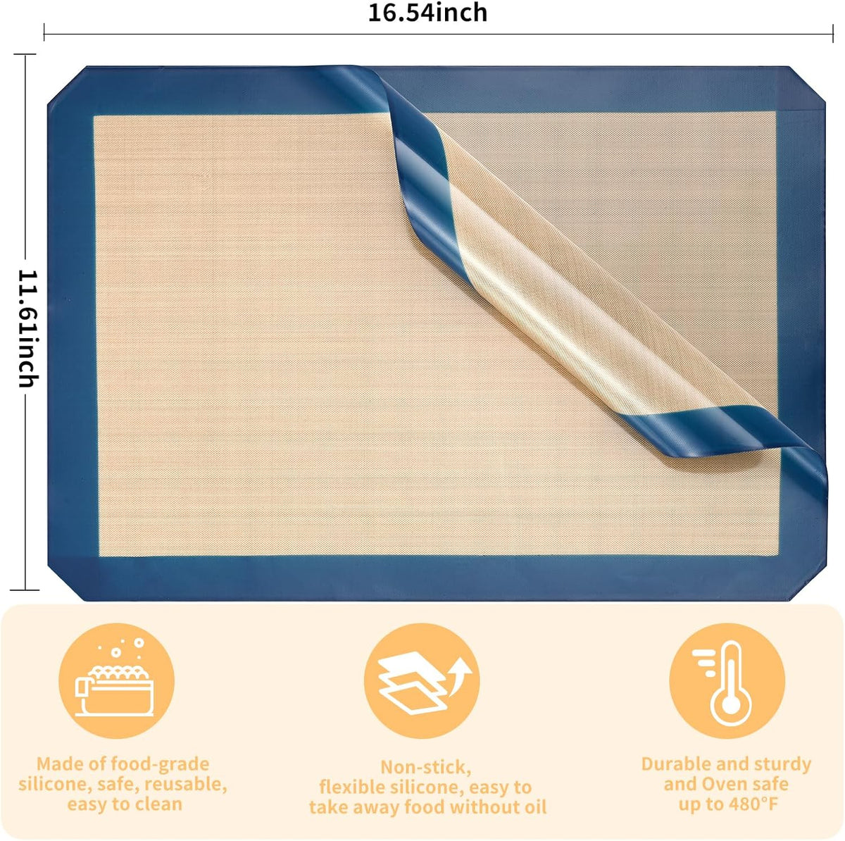 2 Pack Silicone Baking Mat Set, Nonstick Half Sheet, Orange/Beige