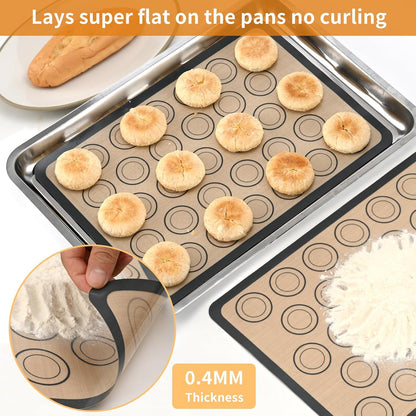 2 Pack Silicone Baking Mat Set, Nonstick Half Sheet, Orange/Beige