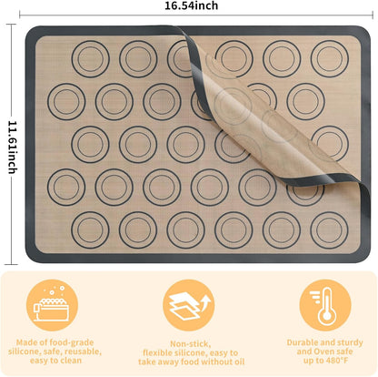 2 Pack Silicone Baking Mat Set, Nonstick Half Sheet, Orange/Beige