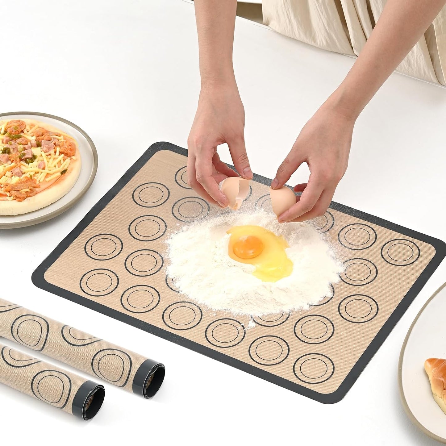 2 Pack Silicone Baking Mat Set, Nonstick Half Sheet, Orange/Beige