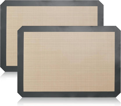 2 Pack Silicone Baking Mat Set, Nonstick Half Sheet, Orange/Beige