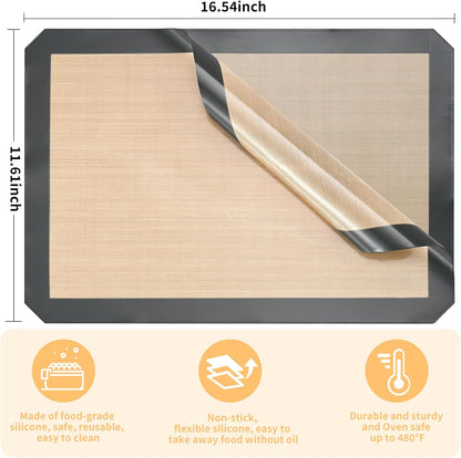 2 Pack Silicone Baking Mat Set, Nonstick Half Sheet, Orange/Beige