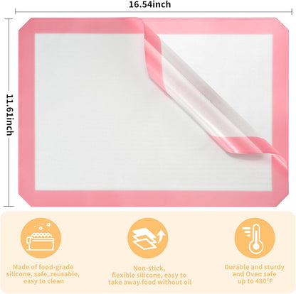 2 Pack Silicone Baking Mat Set, Nonstick Half Sheet, Orange/Beige