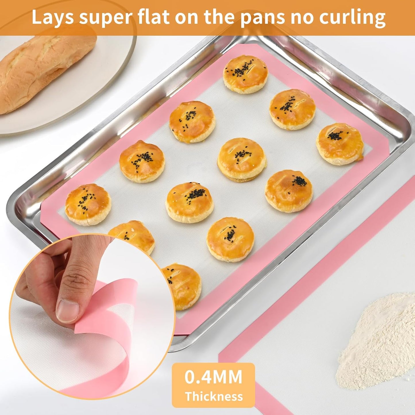 2 Pack Silicone Baking Mat Set, Nonstick Half Sheet, Orange/Beige