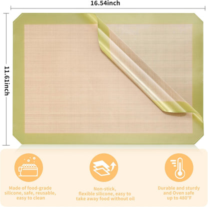 2 Pack Silicone Baking Mat Set, Nonstick Half Sheet, Orange/Beige