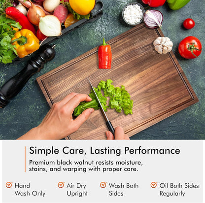 Premium Reversible Black Walnut Cutting Board with Juice Groove – 18" x 12” Hardwood Butcher Block for Meat, Cheese & Veggies – No Microplastics, BPA-Free, Gift-Ready Box