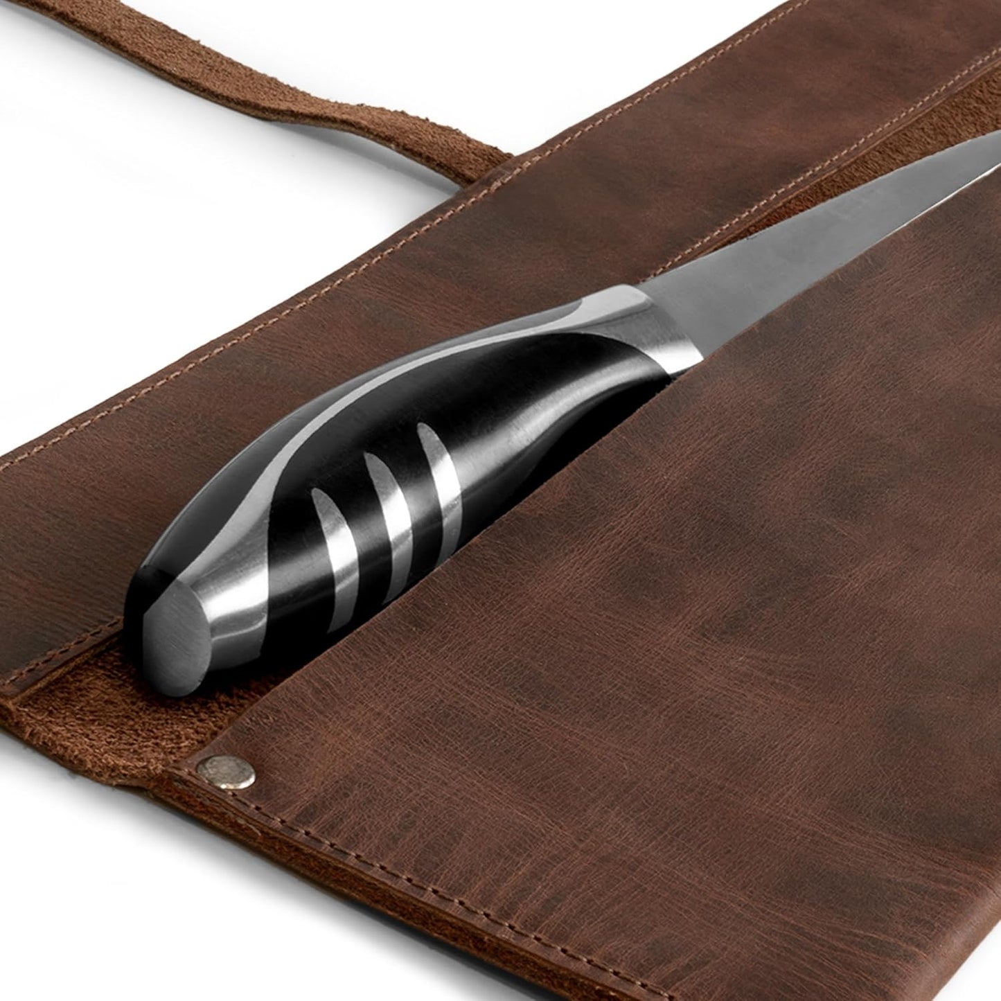 Leather Chef Knife Sheath, Single Case for Chef's Knives, Kitchen Small Storage Bag, Roll Bags for Travel, Professional Chefs Carrying Wrap Holder, Butcher Rolls Carrier (Bourbon Brown)