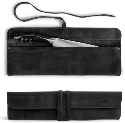 Leather Chef Knife Sheath, Single Case for Chef's Knives, Kitchen Small Storage Bag, Roll Bags for Travel, Professional Chefs Carrying Wrap Holder, Butcher Rolls Carrier (Bourbon Brown)