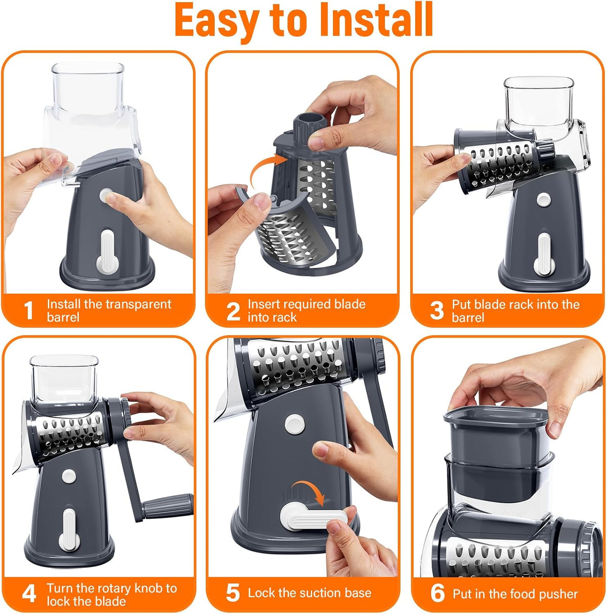 Rotary Cheese Grater Hand Crank, 5-in-1 Vegetable Chopper Spiralizer Slicer