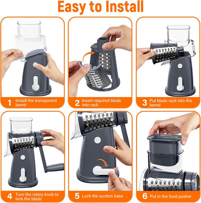Rotary Cheese Grater Hand Crank, 5-in-1 Vegetable Chopper Spiralizer Slicer