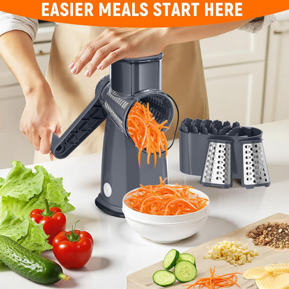 Rotary Cheese Grater Hand Crank, 5-in-1 Vegetable Chopper Spiralizer Slicer