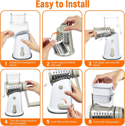 Rotary Cheese Grater Hand Crank, 5-in-1 Vegetable Chopper Spiralizer Slicer