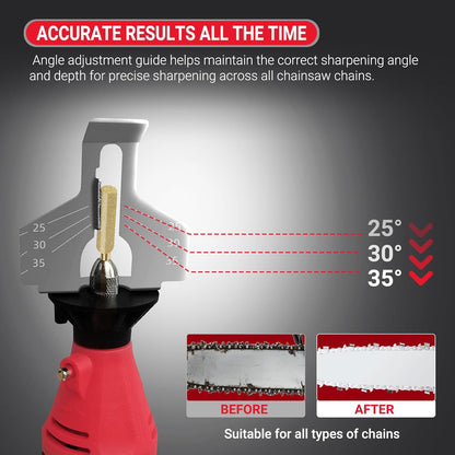 Electric Chainsaw Sharpening Kit 110V/180W, High-Speed Chainsaw Sharpening Tool, Includes 5-Speed Chainsaw Chain Sharpener with 3 Sizes Diamond Sharpening Wheels and Angle Adjustment Guide
