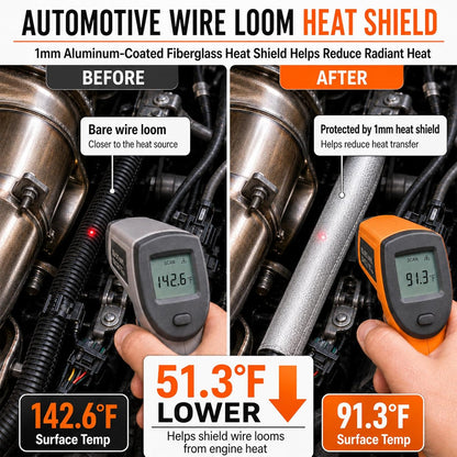 Aluminized Heat Shield Thermal Barrier Adhesive Backed Heat Sleeve Up to 2000 Degrees Fahrenheit (12'' X 40'')