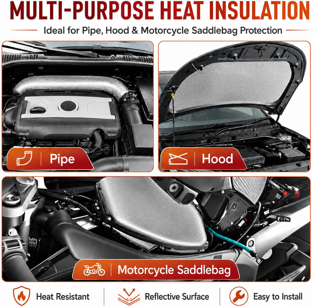 Aluminized Heat Shield Thermal Barrier Adhesive Backed Heat Sleeve Up to 2000 Degrees Fahrenheit (12'' X 40'')